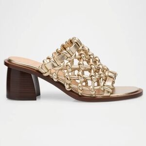 💛🔹️ODISSI 🔹️made In Italy Open-Toe Block Heel Caged  Sandals  Light  Gold